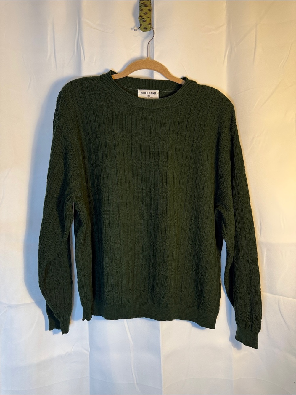 Alfred Dunner Men's Forest Green Cable Crewneck Sweater